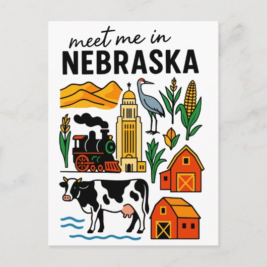 Meet Me In New Nebraska Landmarks Icons ポストカード (正面)