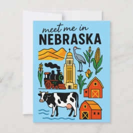 Meet Me In New Nebraska Retro Landmarks Icons ポストカード