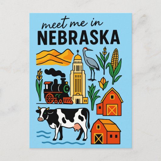 Meet Me In New Nebraska Retro Landmarks Icons ポストカード (正面)