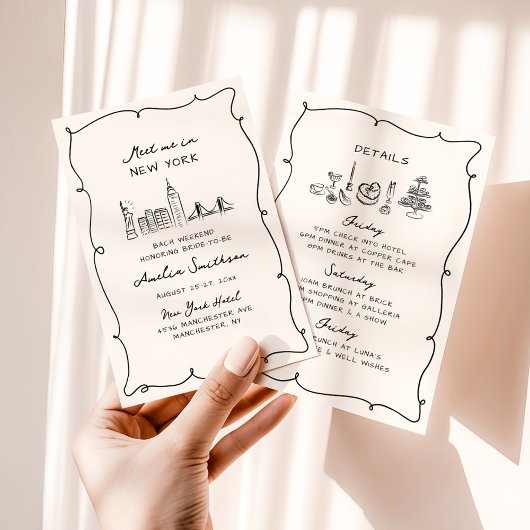 Meet Me In New York Hand Drawn Chicバチェロレッテ 招待状