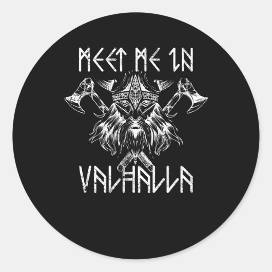 Meet Me In Valhalla Nordic Shirt Runes Vikings ラウンドシール (正面)