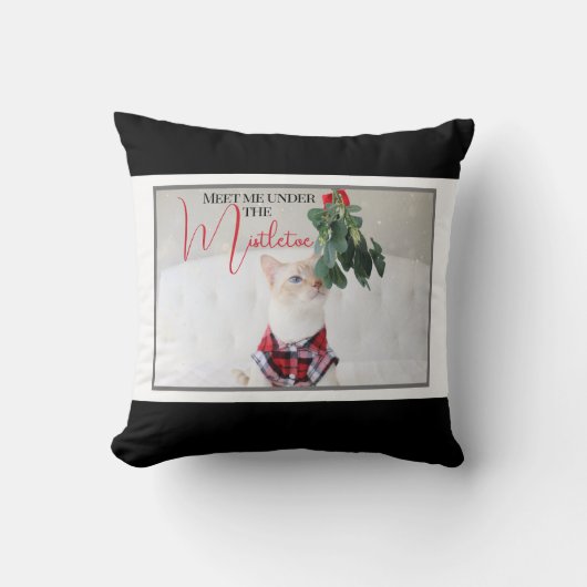Meet Me Under The Mistletoe Cute Cat Red Flannel クッション (正面)
