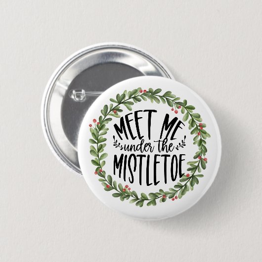 Meet Me Under the Mistletoe Watercolor Wreath 缶バッジ (正面&裏面)