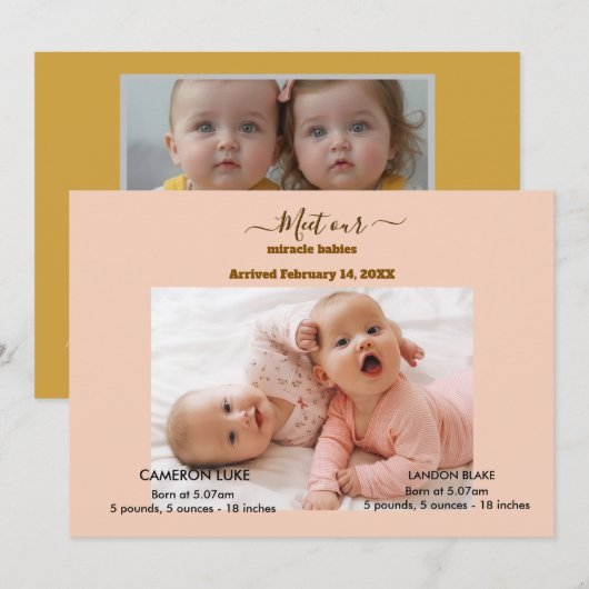 Meet Our Miracle Babies Twin Boys 案内状 (正面/裏面)