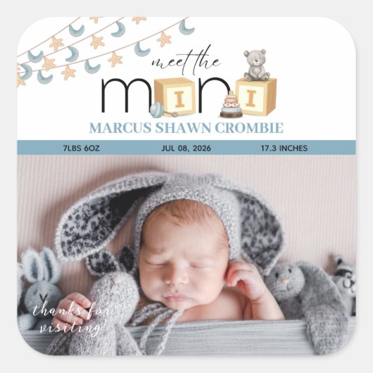 Meet The Mini Blue Baby Stickers スクエアシール (正面)