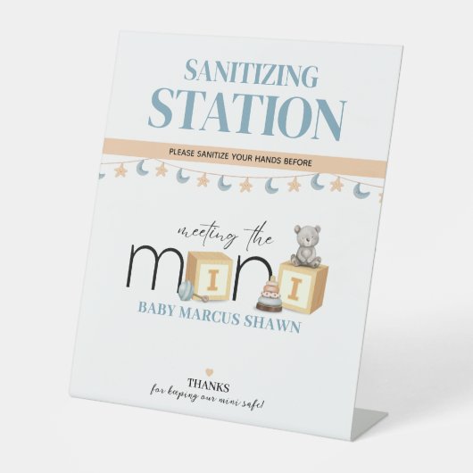 Meet The Mini Blue Sanitizing Station Sign 台座サイン (正面)