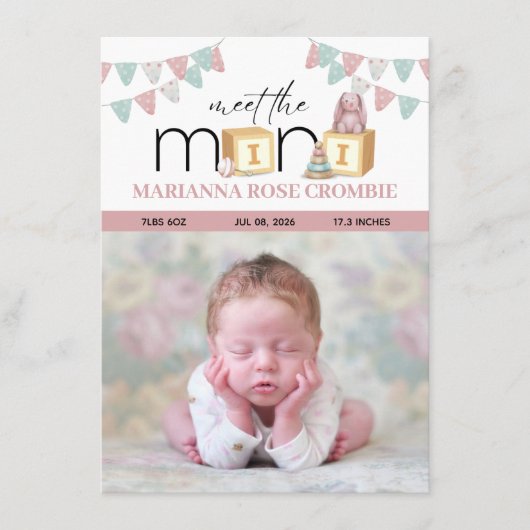 Meet The Mini Pink Baby Birth Announcement Card (正面)