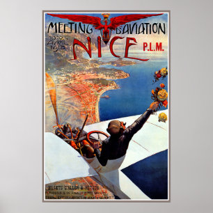 Meeting d'Aviation, Nice, France 1910 Vintage Art ポスター