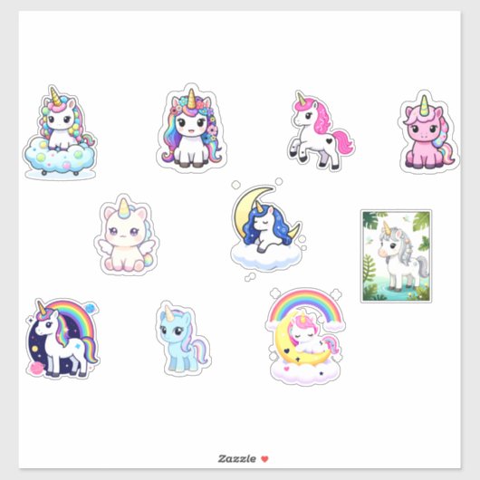 Mega Kawaii Unicorn Bundle – 10+ Magical Fantasy I シール (シート)
