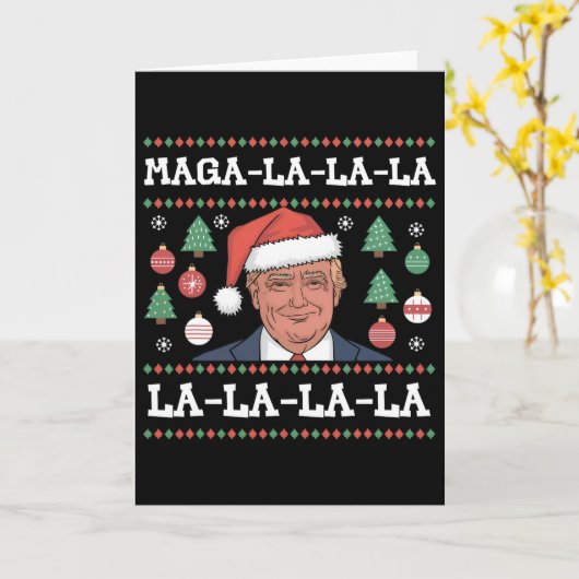 Mega La La La Donald Trump Potus 47 Ugly Christmas カード (黄色い花)