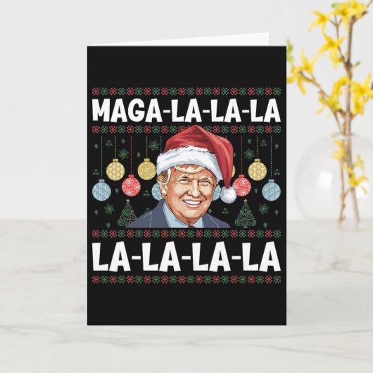 Mega La La La Donald Trump Potus 47 Ugly Christmas カード (黄色い花)
