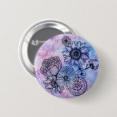 Megaflora著水彩画の花のイラストレーション 缶バッジ (正面&裏面)