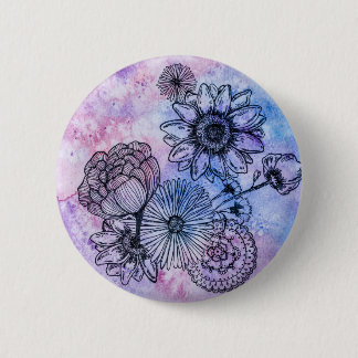 Megaflora著水彩画の花のイラストレーション 缶バッジ