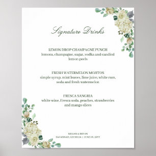 Megan Elegant Roses Signature Drinks Wedding Sign ポスター