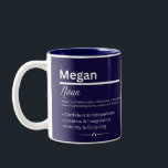 Megan, Girl Personalized Name Definition Mug ツートーンマグカップ<br><div class="desc">Celebrate confidence and creativity with this Megan personalized name mug, designed for someone known for her confident & independent mindset and creative & imaginative personality. This Megan custom coffee cup for girls is perfect for morning coffee, study sessions, or creative breaks that reflect her energetic and friendly nature. Crafted as...</div>