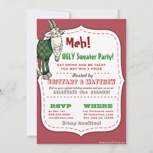 MEHヤギおもしろいは醜いセーターのクリスマスパーティーで 招待状 (裏面)