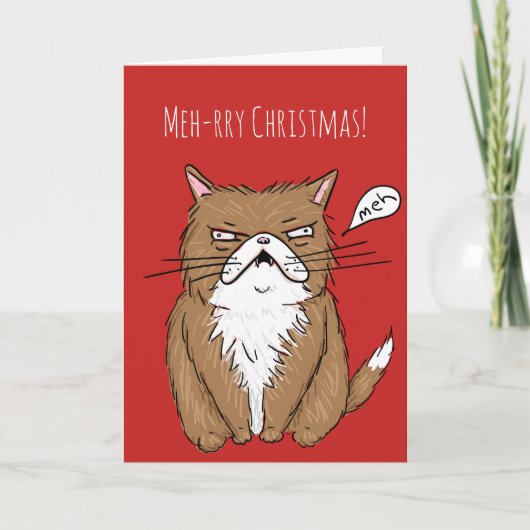 Meh-rryのクリスマスおもしろいで気難しい猫のクリスマスカード シーズンカード (正面)