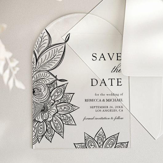 Mehendi Henna Indian Wedding Save the Date アクリル招待状