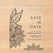 Mehendi Henna Indian Wedding Save the Date アクリル招待状 (正面)