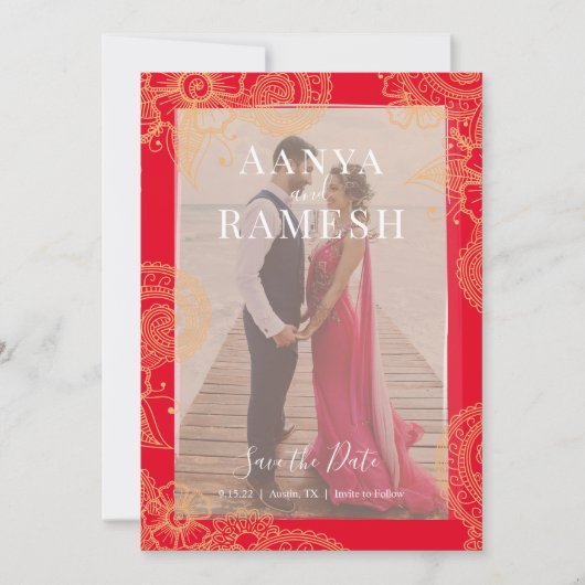 Mehndiフォトウェディング日付保存招待状 招待状 (正面)
