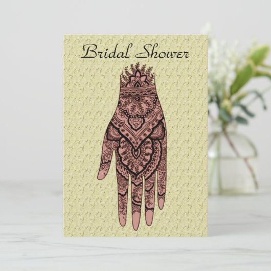 Mehndi手の入れ墨のデザインのブライダルシャワーの招待状 招待状 (スタンド正面)
