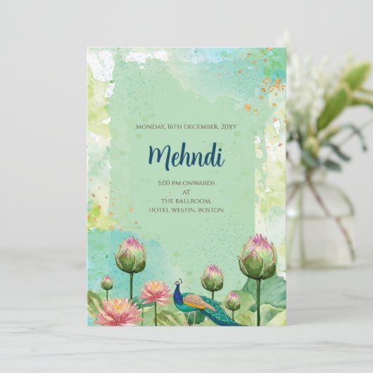 Mehndi招待デジタルインディアン結婚式の招待 招待状 (スタンド正面)