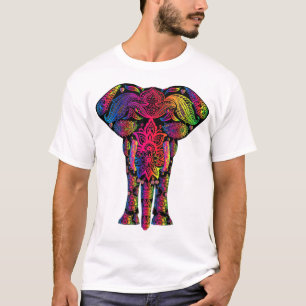 mehndi象の多彩なヒンズー教のサイケデリックなTシャツ Tシャツ