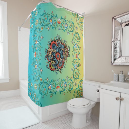 Mehndi魔法：バーダントフローラの輝き シャワーカーテン (インサイチュ)