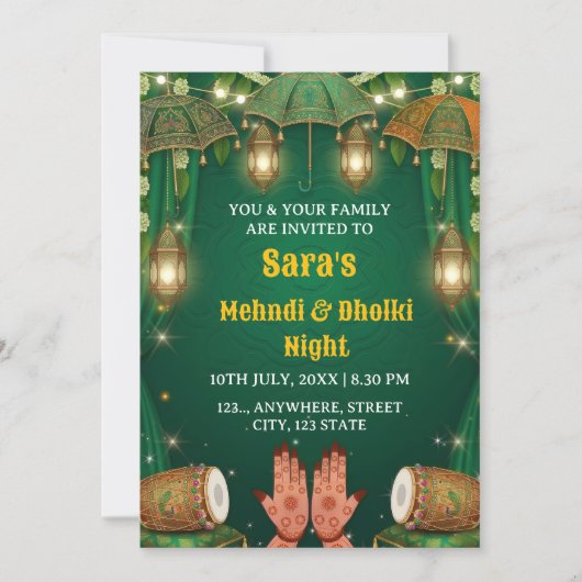  Mehndi & Dholki Night Ceremony Invitation 招待状 (正面)