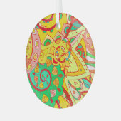 Mehndi Doodle：民族カラフル的な質感。 ガラスオーナメント (正面左)