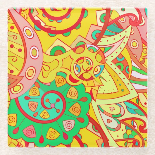 Mehndi Doodle：民族カラフル的な質感。 ガラスコースター (正面)