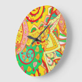 Mehndi Doodle：民族カラフル的な質感。 ラージ壁時計 (傾斜)