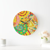 Mehndi Doodle：民族カラフル的な質感。 ラージ壁時計 (ホーム)