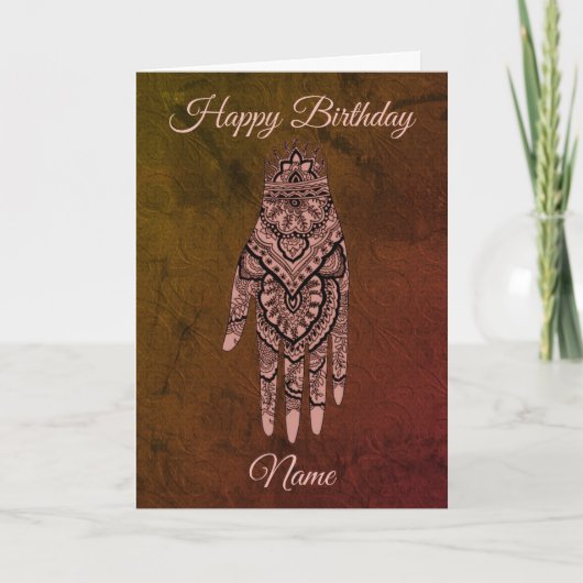 Mehndi Hand Tattoo Art Personalized Birthday  カード (正面)