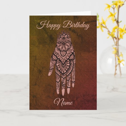 Mehndi Hand Tattoo Art Personalized Birthday  カード (黄色い花)