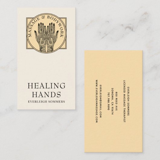 Mehndi Henna Massage Healing Arts Hands Business C 名刺 (正面/裏面)