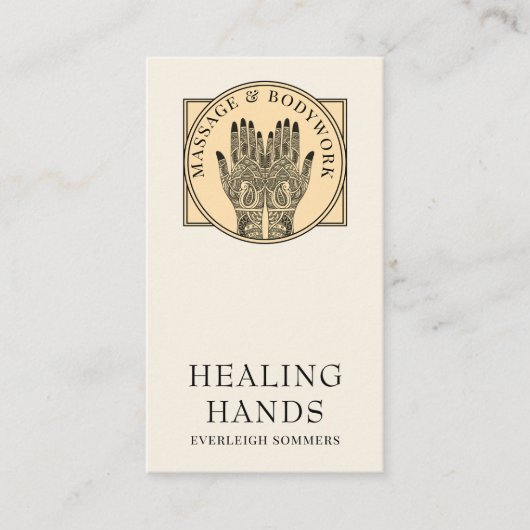 Mehndi Henna Massage Healing Arts Hands Business C 名刺 (正面)