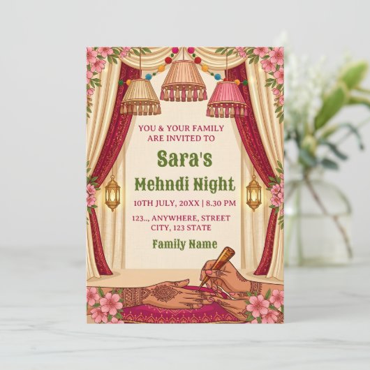 Mehndi Night Ceremony Invitation card 招待状 (スタンド正面)
