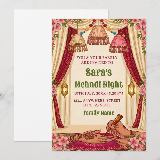  Mehndi Night Ceremony Invitation card 招待状 (正面/裏面)