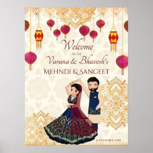 Mehndi & sangeet manadala and cute Indian couple ポスター
