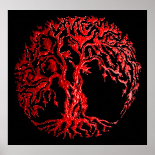 Mehndi Tree of Life (Henna) （赤） ポスター (正面)