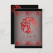 Mehndi Tree of Life (Henna) （赤） 出欠カード (正面/裏面)