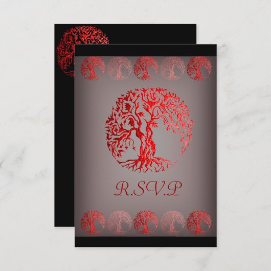 Mehndi Tree of Life (Henna) （赤） 出欠カード (正面/裏面)