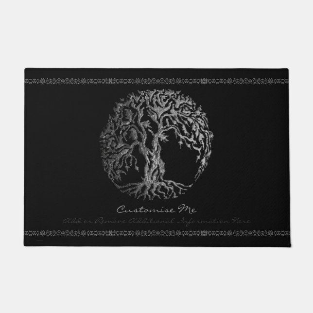 Mehndi Tree of Life (Henna) (Silver) ドアマット (正面)