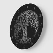 Mehndi Tree of Life (Henna) (Silver) ラージ壁時計 (傾斜)