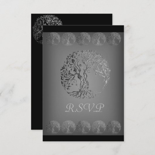 Mehndi Tree of Life (Henna) (Silver) 出欠カード (正面/裏面)