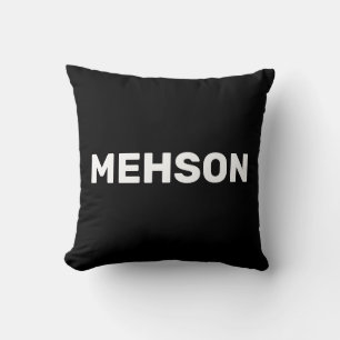 "MEHSON"  ヴァージン諸島スランホワイト文字、黒 クッション
