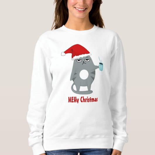 MEHyクリスマス皮肉かわいいサンタ猫クリスマス スウェットシャツ (正面)