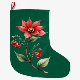 Meia de Natal verde com motivo floral ラージクリスマスストッキング