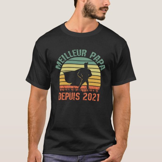 Meilleur Papa Depuis 2021 Anniversaire Père Retro  Tシャツ (正面)